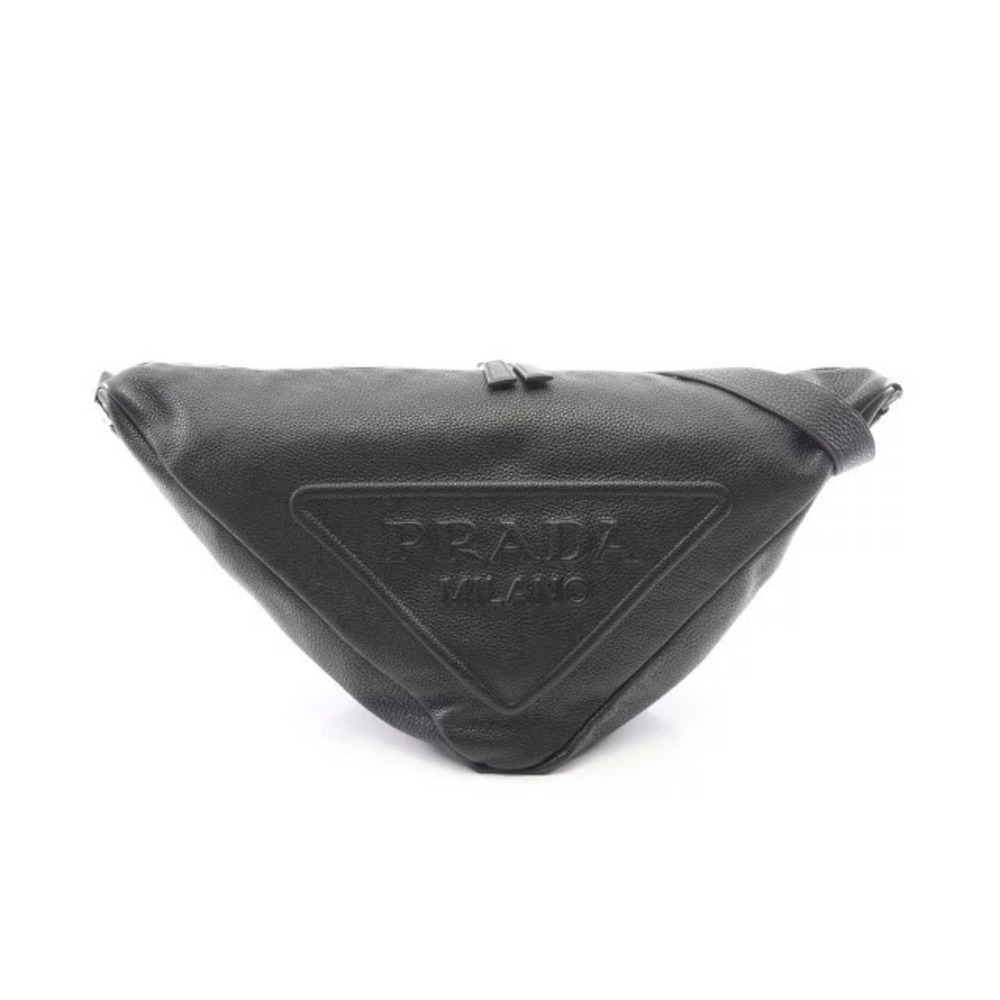 Prada Vitello Daino Triangle Leather Shoulder Bag Black
